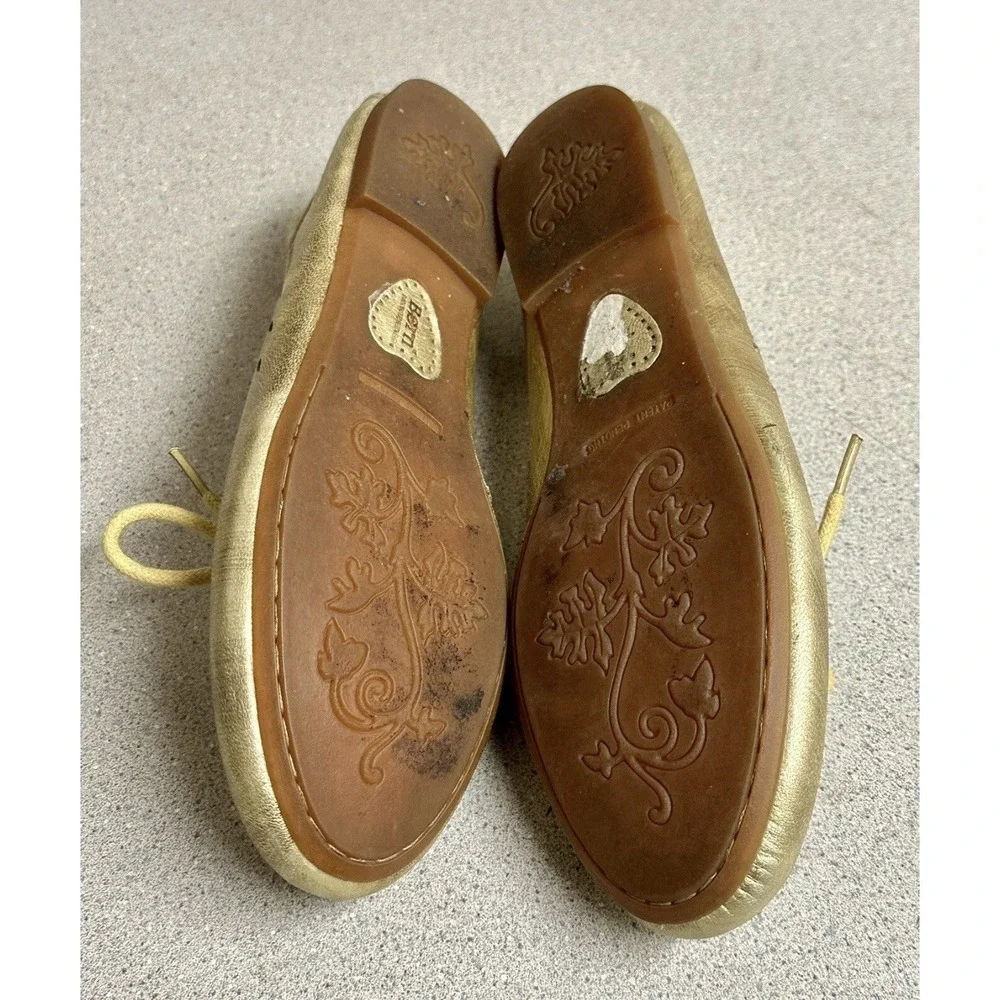 Born Gold Metallic Leather Ballet‎ Flats with Ties Size 6.5